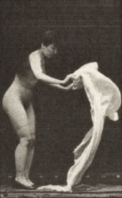 Plate 419 Toilet, stooping and throwing a wrap around shoulders — figure reference